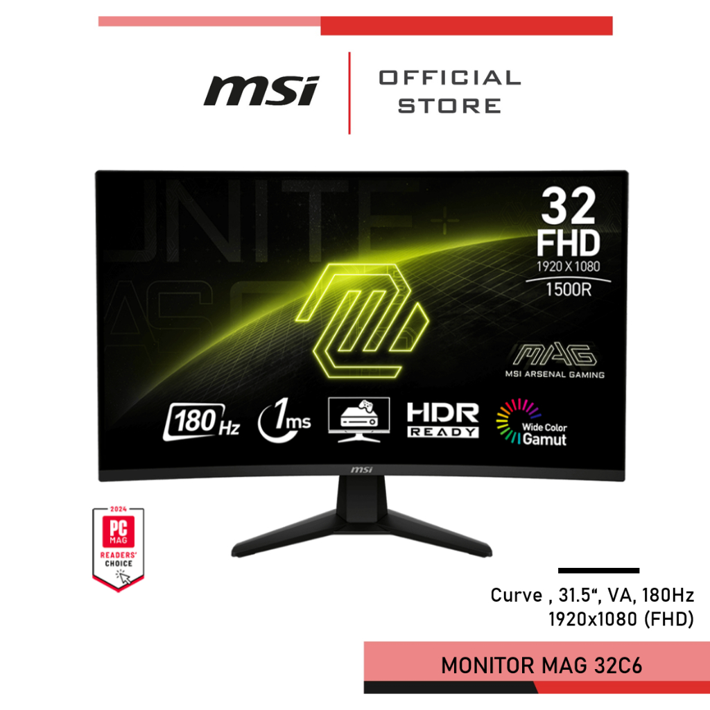 [Pre-Order] MSI MAG 32C6 Monitor จอคอมพิวเตอร์ 31.5" (80.01 cm) 1920 x 1080 (FHD) จอโค้ง