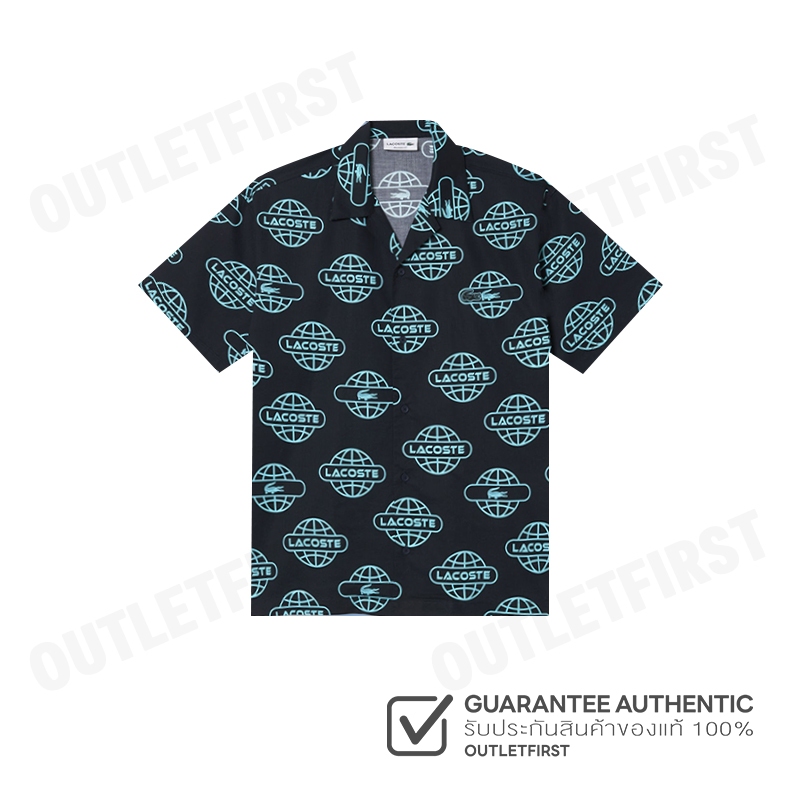 LACOSTE รุ่น GLOBE PRINT LACOSTE COTTON TWILL SHIRT CODE: CH1880 10 QPI เสื้อเชิ้ตแขนสั้น เสื้อเชิ้ต