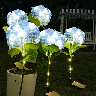 ดอกไฮเดรนเยีย โคมไฟดอกไม้ LED โซล่าเซลล์ ไฟสวน ป้องกันฝนและแสงแดด ไฟตกแต่งสวนและสนามหญ้ากลางแจ้ง