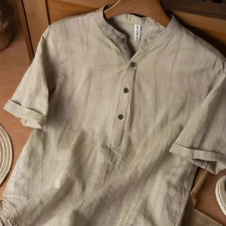 🚚พร้อมส่ง🚚 เสื้อเชิ้ตผู้ชาย เสื้อลินิน คอกลม เสื้อเชิ้ตแขนสั้น เนื้อนุ่มใส่สบายไม่ร้อน แฟชั่นฤดูร้อน