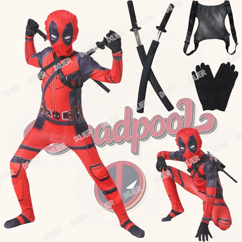 ชุดจั๊มสูทคอสเพลย์ Deadpool Superhero สําหรับเด็ก Deadpool Coslay ฮาโลวีน รุ่นสําหรับของขวัญเด็กอะนิเมะการ์ตูน