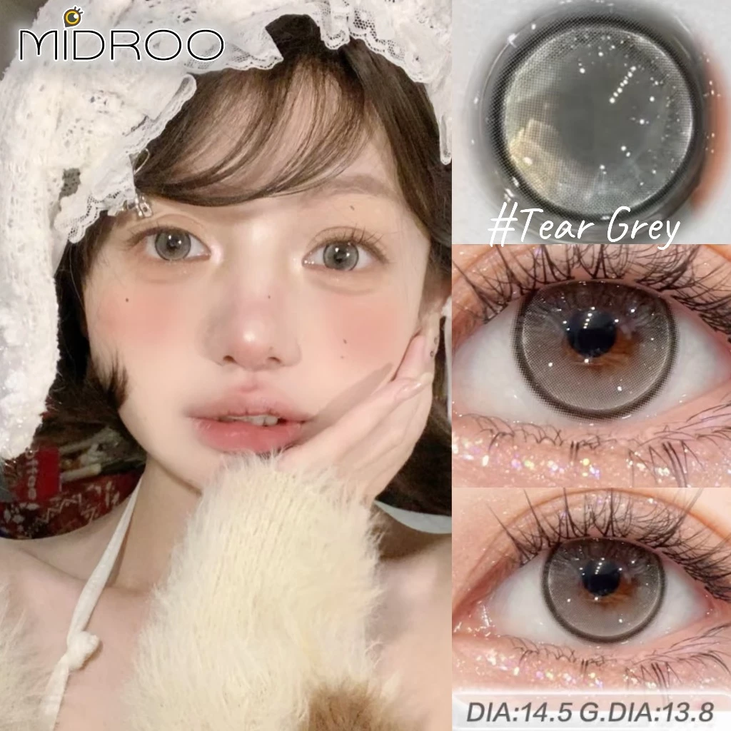 【ซื้อครบ2 คู่ แถมลิปกลอส】 คอนแทคเลนส์ Midroo คอนแทคเลนส์สีเทา Tears Grey ขนาด 14.5mm เลนส์มีค่าสายตา รายเดือน