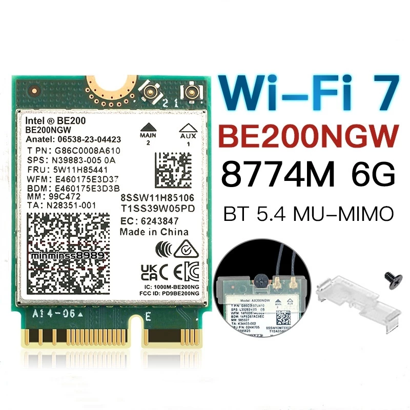 Intel Wi-Fi 7 BE200   2.4G/5G/6G-8774M windows 10 windows 11 NGFF/M2/PCIE  802.11AX Bluetooth 5.4 MU-MIMO thumbnail 4