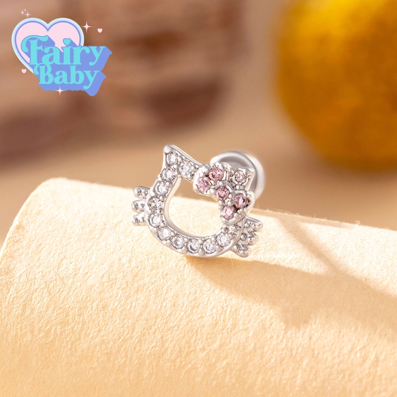 Fairybaby จิว Shining Kitten ( 1 ชิ้น ) แป้นแบน จิวตุ้มหู รูป น้องแมว เมี้ยว น่ารัก 0.8 ยาว 6 mm (J3-138)