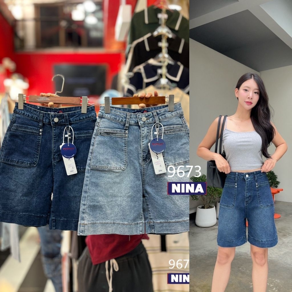 #9673 กางเกงยีนส์ขาสั้นผ้ายืด งานเอวสูงผ้ายืดเยอะ กระเป๋าเจาะหน้า 2 ใบใช้งานได้จรืง ปลายขาเย็บ เรียบๆใส่ง่ายเลยจ้า