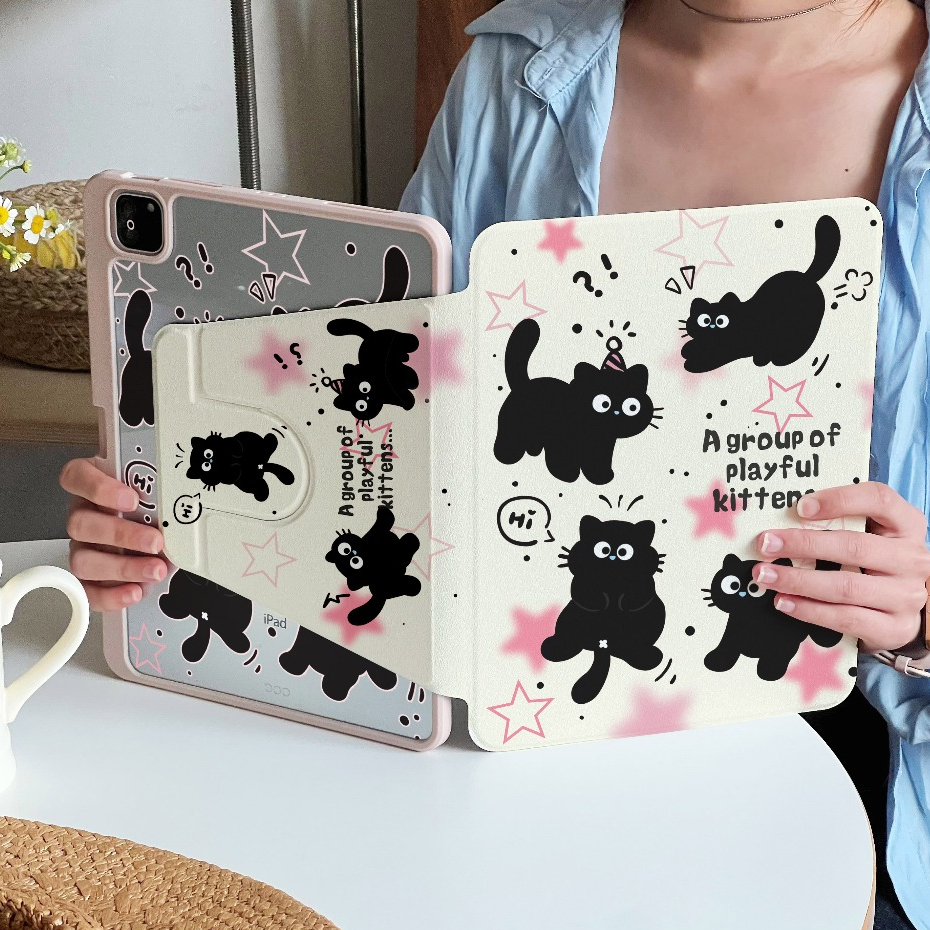 ⭐พร้อมส่ง⭐เคส Samsung Tab S10+ A9 S9 หมุนได้ 360°Star Black Cat S10+ S9+ มีที่ใส่ปากกา S6 Lite S9FE