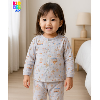 KiddeeCrew ชุดนอนเด็กสีม่วงลายสวนสนุก ผ้าแซนวิช เหมาะสำหรับอ…