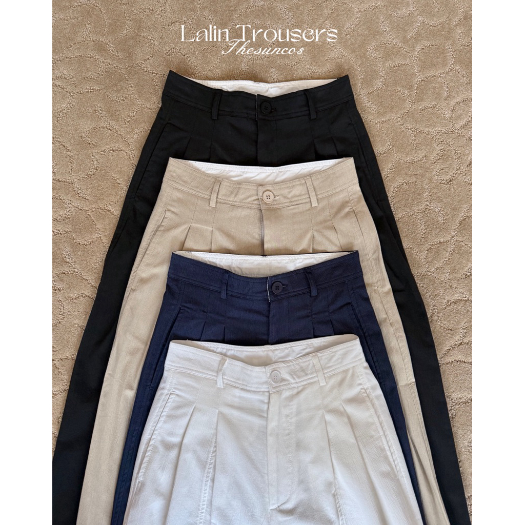 THESUNCO-Lalin Trousers(ลลิล) กางเกงขายาวขากระบอก เอวกลาง พรางหุ่น S-2XL ผู้หญิง-ผู้ชายใส่ได้
