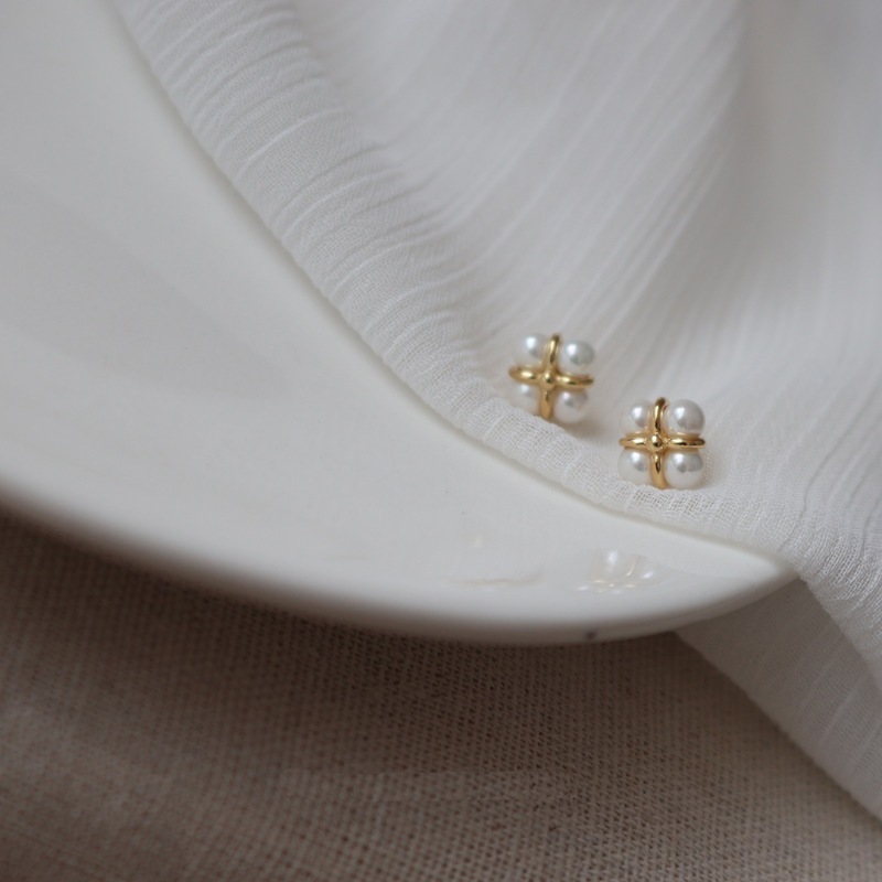 JUJI ต่างหูเสียบ สีทอง มุก เงินแท้ 1คู่ (รหัสS41) - รูปที่ 2