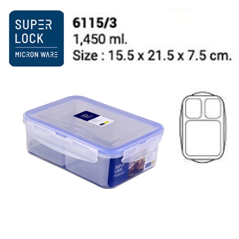Superlock รุ่น 6115/3 กล่องถนอมอาหาร เข้าไมโครเวฟได้แบ่ง 3 ช่องรุ่น Modern ฝาล็อคสุญญากาศ 1,450ml