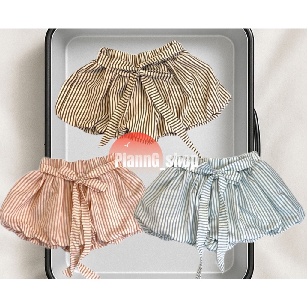 Rxshop  กระโปรงบอลลูน ผูกโบว์ น่ารัก ลายริ้ว พร้อมส่ง