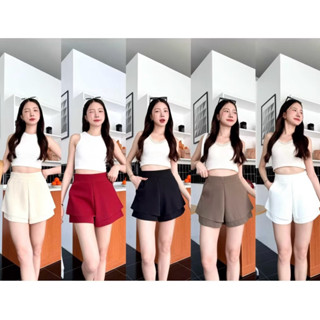 กางเกงกระโปรงTwo layerเอวสูงซิปข้างทรงสวยอำพรางหุ่นแมทง่ายสไ…