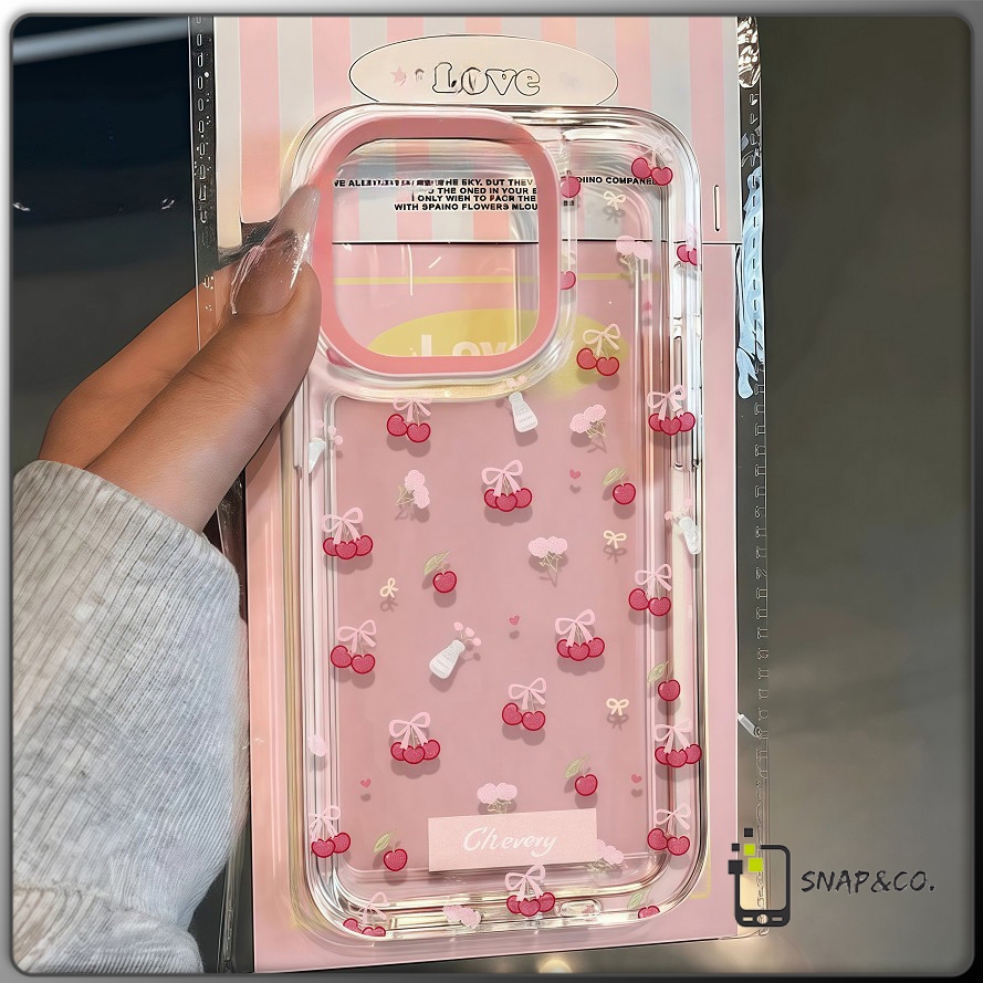 โปร่งใส จัดส่งจากประเทศไทย เชอรี่สีชมพู for iPhone เคสไอโฟน 11 12 13 14 15 16 PLUS PRO MAX X XS MAX XR 7/8PLUS แอปเปิ้ลโ