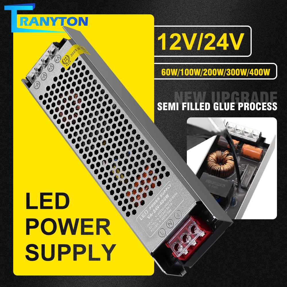 LED  แหล่งจ่ายไฟ หม้อแปลง บางมาก DC12V 24V 48V หม้อแปลงไฟฟ้า 60W 100W  200W 300W 400WAC190-240V Driv