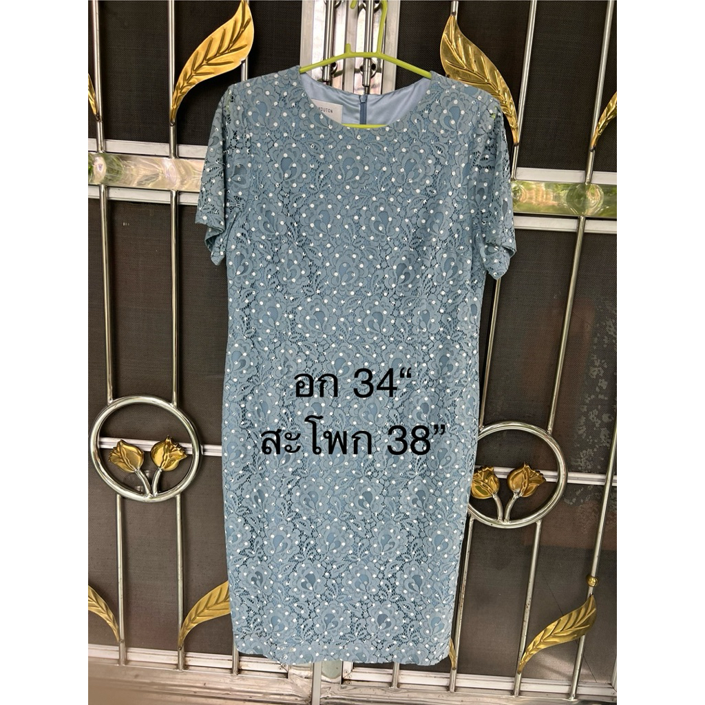 เดรสลูกไม้ลายจุดสีฟ้ายี่ห้อBouton SizeL