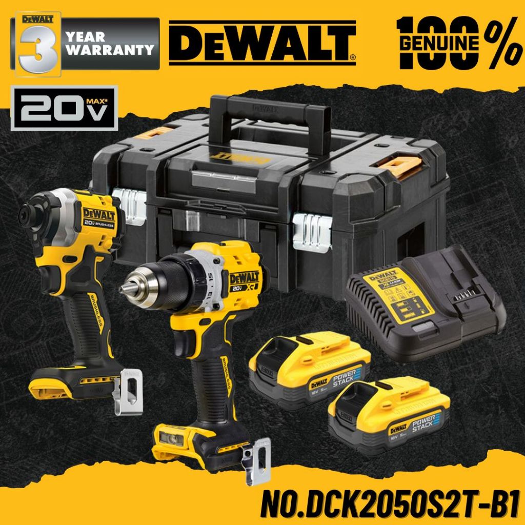 DEWALT ชุดคอมโบสว่านกระแทก + ไขควงกระแทกไร้สาย 20V MAX No.DCK2050S2T-B1