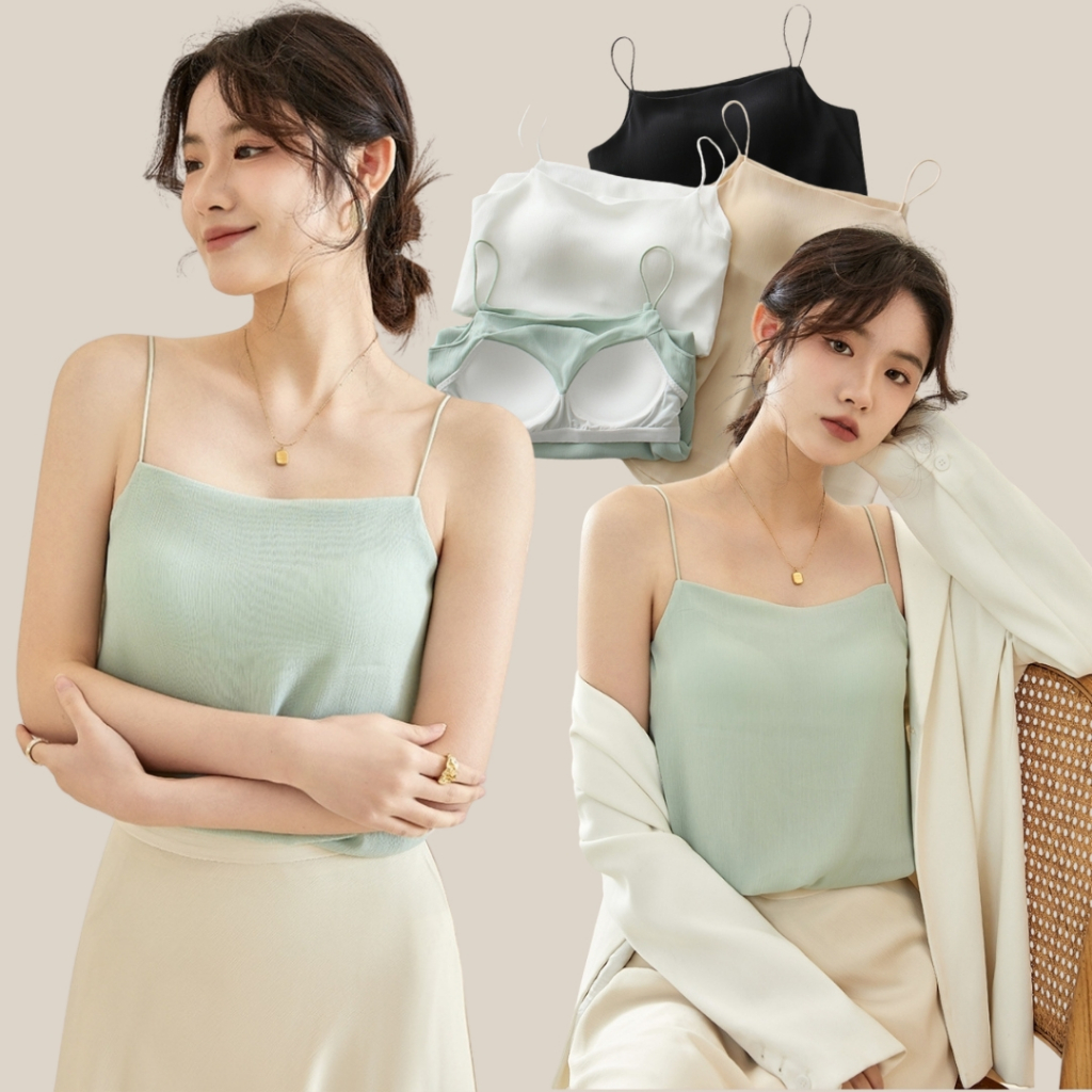 Aurora Camisole ເສື້ອສາຍບາງ ຜ້າຊີຟອນ ມີບຣາໃນຕົວ (NO BRA NO SILICONE) ບໍ່ຕ້ອງໃສ່ບຣາ ແລະບໍ່ຕ້ອງຕິດຊິລິໂຄນ