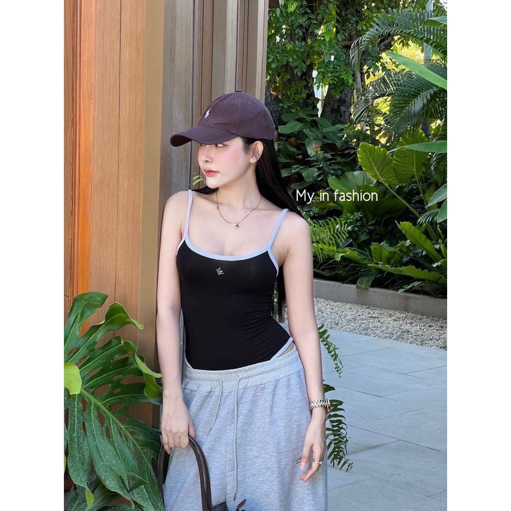mnv_shop บอดี้สูทสายเดี่ยว แต่งทูโทน ผ้าเรย่อน อาไหล่MY
