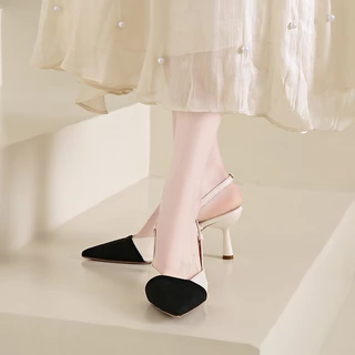 Venalisa รองเท้าส้นสูงแฟชั่น กระบวนการต่อสาย สักหลาด หนัง 3.1 นิ้ว งานออฟฟิศ งานแต่งงาน งานสังสรรค์