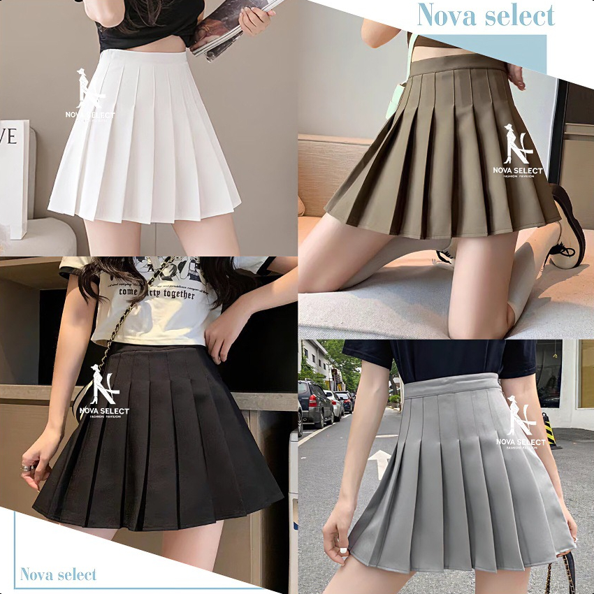 พร้อมส่ง  สไตล์เกาหลีกระโปรงเทนนิสสูงสีพื้นกระโปรงสั้น Clothing Women