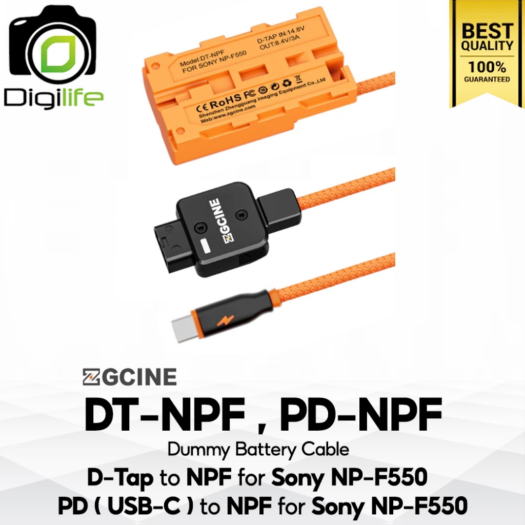 ZGCINE Battery DT-NPF, PD-NPF Dummy Battery Cable สำหรับ ใช้แทน Sony Battery NP-F550 ( USB Type-C, D-Tap Port )