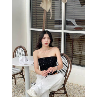 B-314 เสื้อเกาะอกติดเพชรglowytank เพชรใหญ่วิบวับ ฟองน้ำในตัว ผ้านิ่มใส่สบาย