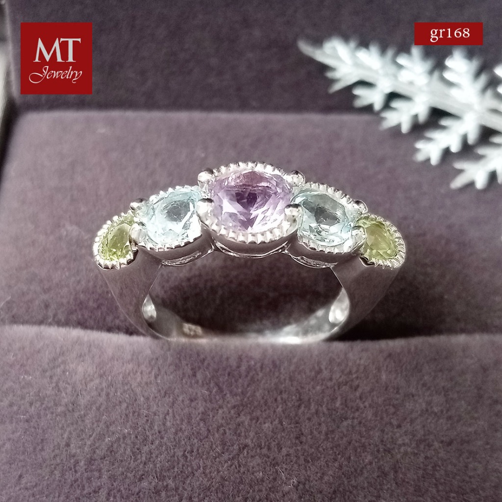 MT แหวนพลอยแท้ อเมทิสต์ เพริดอท บลูโทพาส ตัวเรือนเงินแท้ Ring (gr168) ไซส์ 52 มณีธารา MT Jewelry