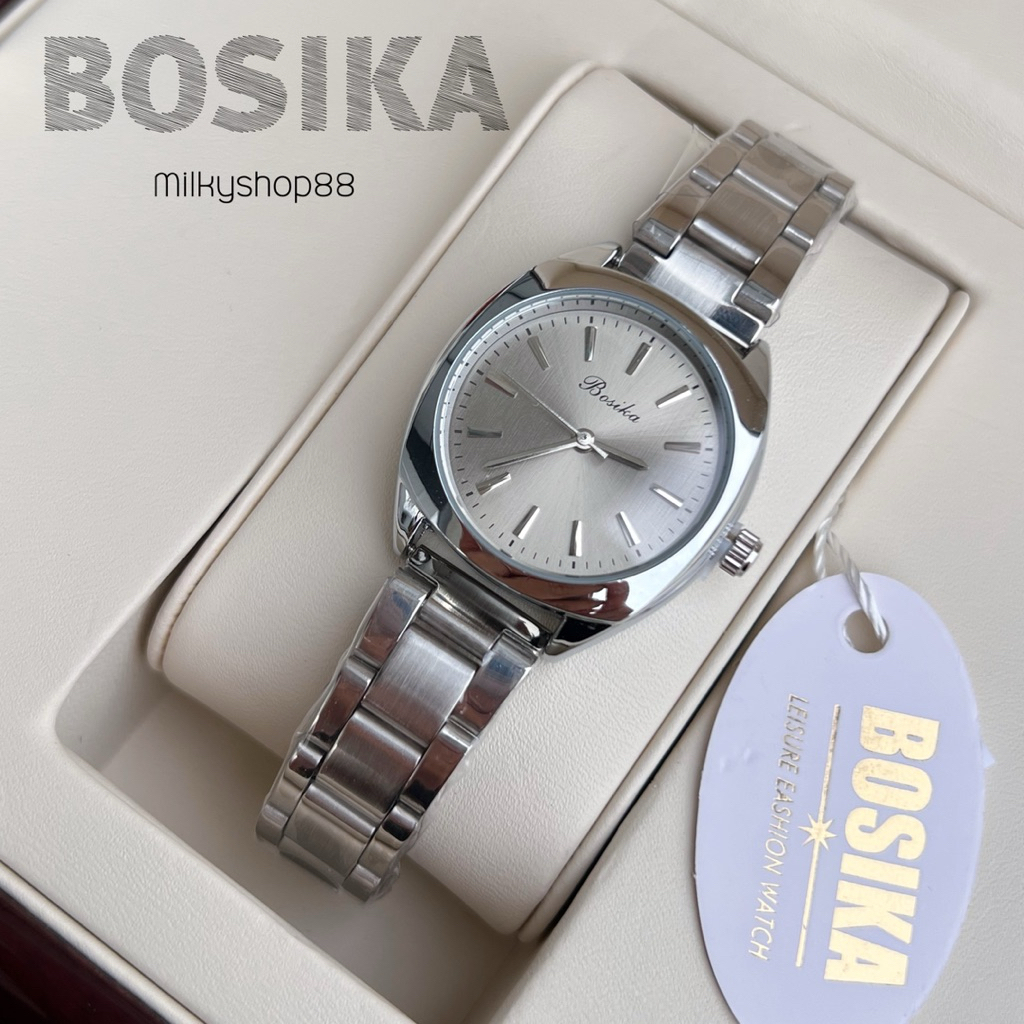 (M63) นาฬิกา BOSIKA รุ่น BG034 ทรงเหลี่ยมมน ระบบควอช สายสแตนเลส ( 3 สี )