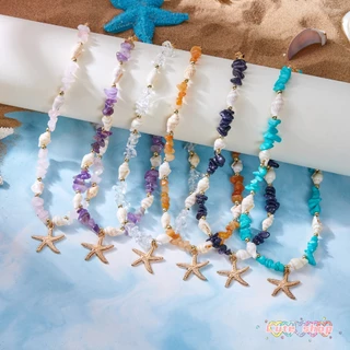 สร้อยคอ คริสตัลเปลือกหอย สร้อยคอลูกปัด หินรูปทรงไม่สมมาตร มีให้เลือกหลายสี ส่งไวจากไทย