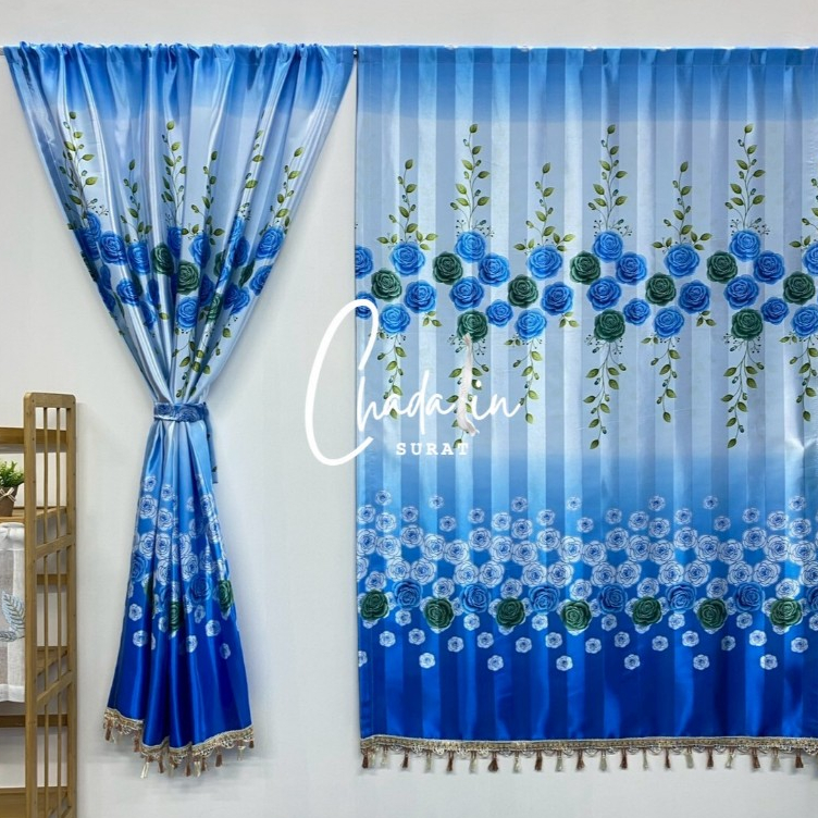ผ้าม่านแบบสอดลวดลายดอกกุหลาบผ้าพิมลาย 2 หน้า ผ้าหนาสีสวยสดใสความสูง150เซนติเมตรมีสายผูกเย็บติดด้านข้าง - รูปที่ 5