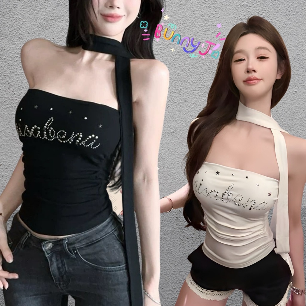 เสื้อเกาะอก พร้อมส่งในไทย สายปาร์ตี้ สายเดินสยามห้ามพลาด ดีเทลตัวอักษร และ เพชร รอบๆ สวย เซ็กซี่ ลูกคุณหนูปนๆกันไป