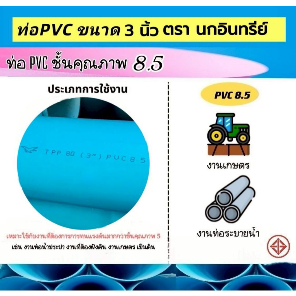 ท่อพีวีซี ขนาด 3 นิ้ว ชั้น 8.5 ตรานกอินทรีย์ มี มอก17-2561 ตัดแบ่งขาย 0.5 เมตร (ปลายเรียบและปลายบาน) ราคา ถูกที่สุด ดีลบีเคเค แกลเลอรีภาพที่ 3