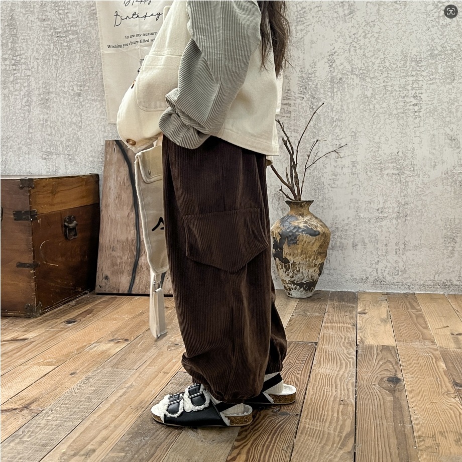 กาวเกงขายาวเด็กเท่ กางเกงคาร์โก้เด็กหญิง เอวยางยืด สีพื้น พร้อมส่ง มีสายเชือก พร้อมกระเป๋า ไซส์ 80-120 - รูปที่ 6