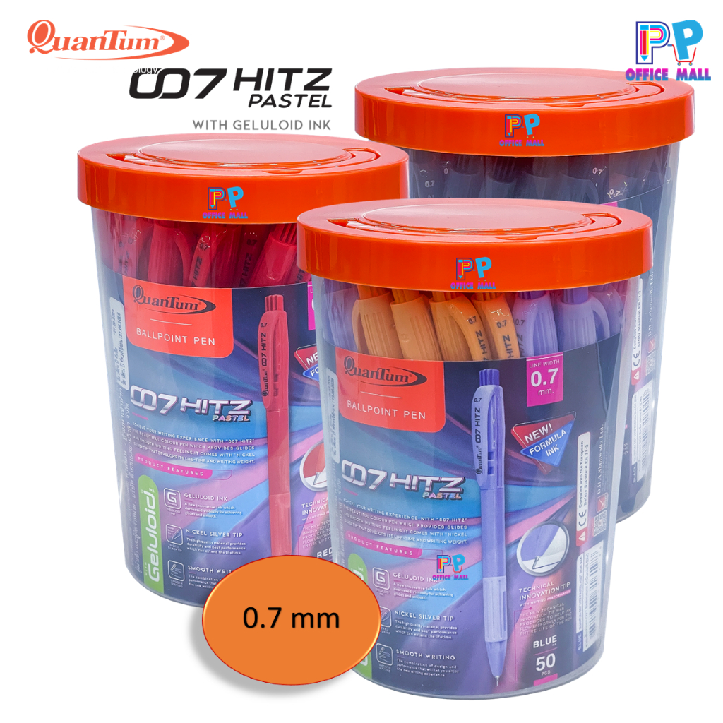 ปากกาควอนตัม(Quantum)รุ่น 007 Hizs Pastel ขนาด 0.7 มม. หมึกสีน้ำเงิน ดำ แดง บรรจุ 50 ด้าม
