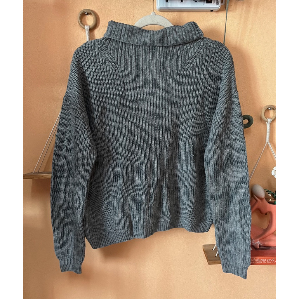 ส่งต่อ สภาพ 98% เสื้อสเวตเตอร์ไหมพรมหนา นุ่ม ไม่คัน คอเต่า แบรนด์🇯🇵 Rouge Vif หนากลางๆ สีเทา แขนยาว 