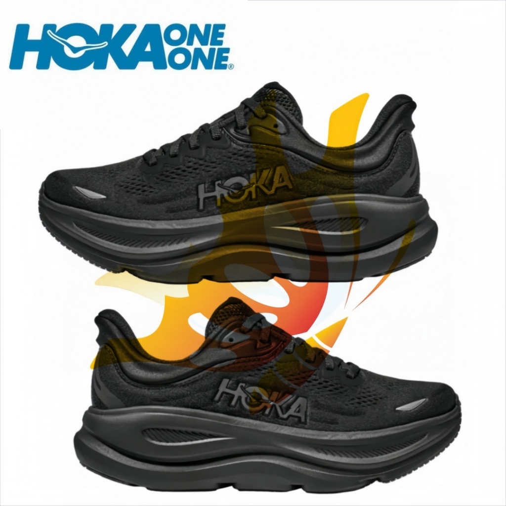 HOKA ONE ONE Bondi 9 สีดำ รองเท้าผ้าใบ รองเท้าวิ่ง รองเท้า ของแท้ 100 %