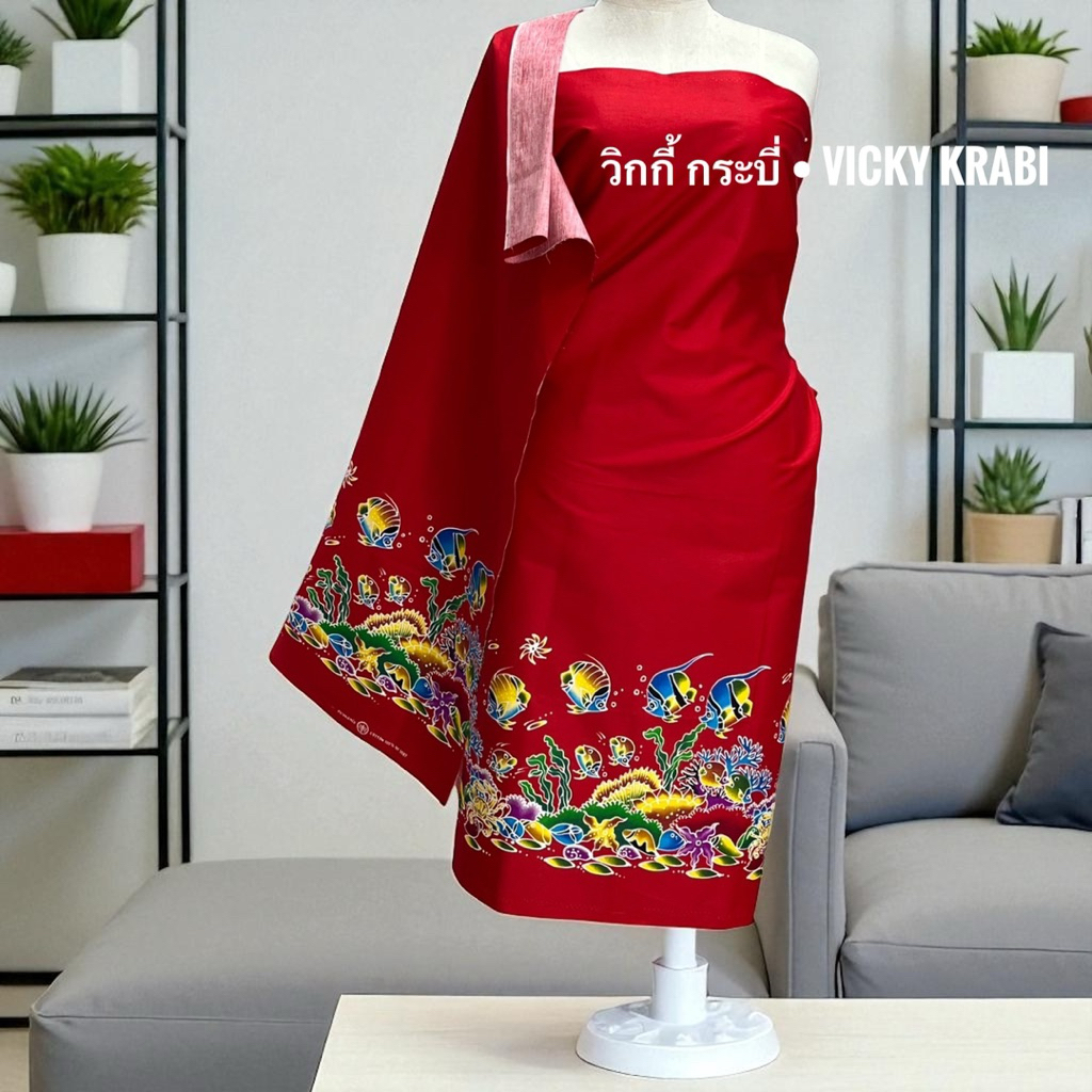 ผ้าบาติก ลายปลา พรีเมียม Cotton 100% ผ้านุ่ง ผ้าซิ่น ใส่ทำบุญ/ตัดชุด/เที่ยว
