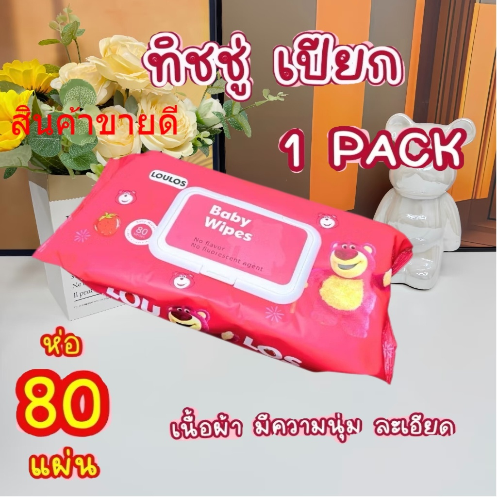 ทิชชูเปียกหมีล็อตโซ่ แผ่นใหญ่จุใจ ทิชชู่เปียกของเด็ก กระดาษเปียก Baby Wipes ผ้านุ่มชุ่มชื่น