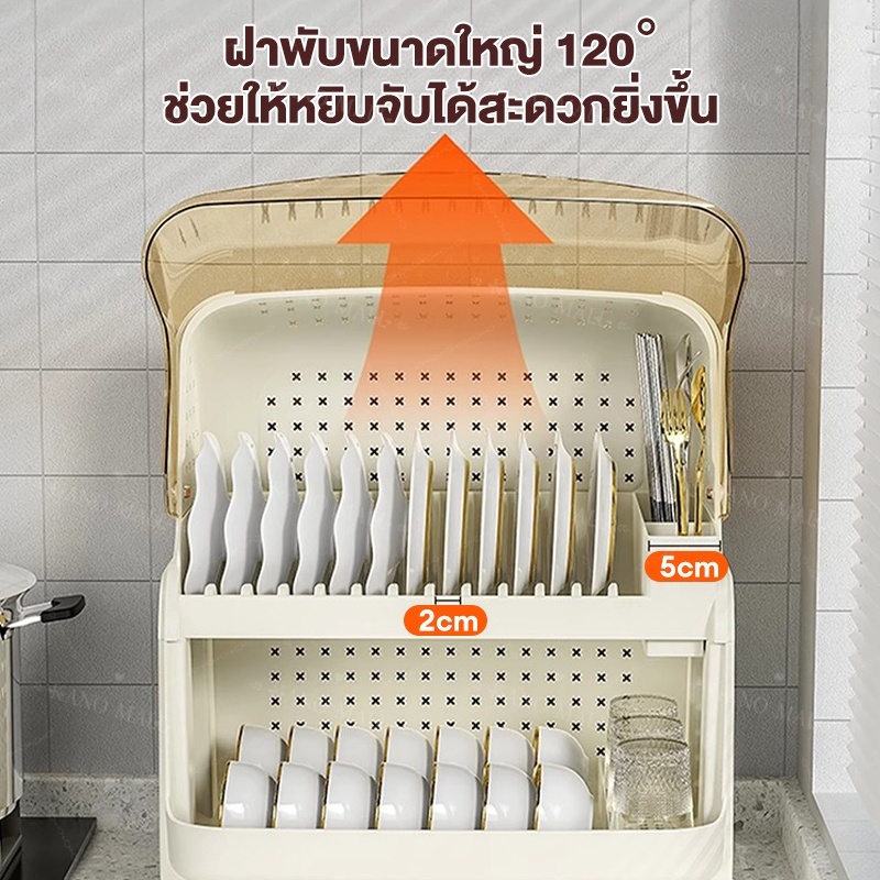 KANO ที่คว่ําจาน ชั้นวางจานชามในครัว ชั้นวางจาน 2 ชั้น ตู้จัดเก็บครัว ป้องกันแมลงสาบได้ แบบมีประตู รูปที่ 2