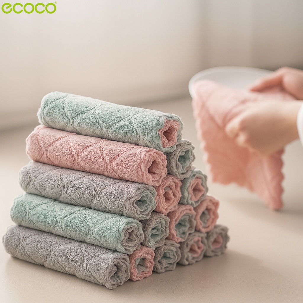 Ecoco ผ้าเช็ดจาน ผ้าขี้ริ้วในครัว เนื้อดี ซับน้ำดีซักออกง่าย ใช้งานอเนกประสงค์ คละสี