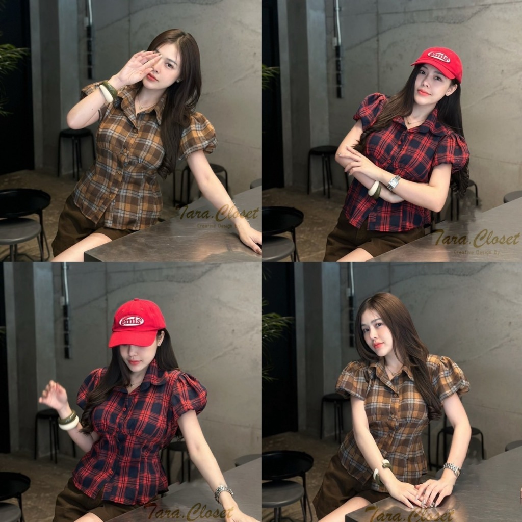MR022 TARA Shirt เสื้อครอป คอปก แขนตุ๊กตา กระดุมหน้า มีสายผูกเอว เนื้อผ้าฝ้าย ผ้าทออย่างดี ผ้าดี ใส่สบาย ไม่ร้อน