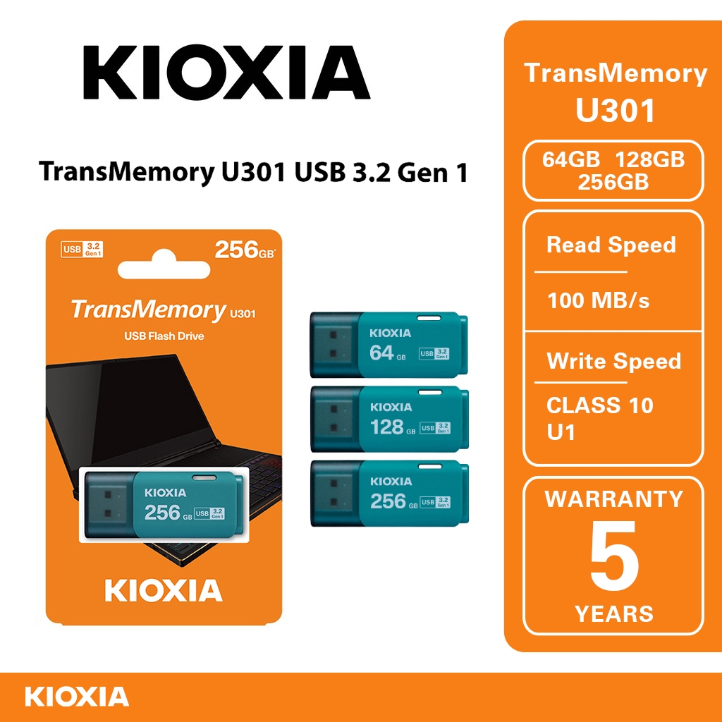 Kioxia Transmemory U301  Blue Usb3.2 Gen 1 Flash Drive - 64 GB/128Gb.