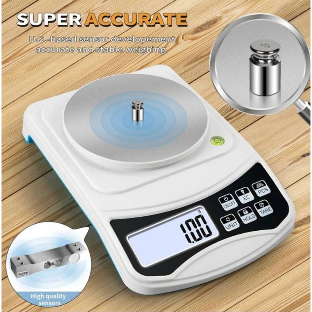 เครื่องชั่งดิจิตอล 1000g ทศนิยม 2 จุด 0.01g มี 7 หน่วยชั่ง พร้อมกล่องบังลม ใส่ถ่าน+ชาร์จไฟ USB 598U