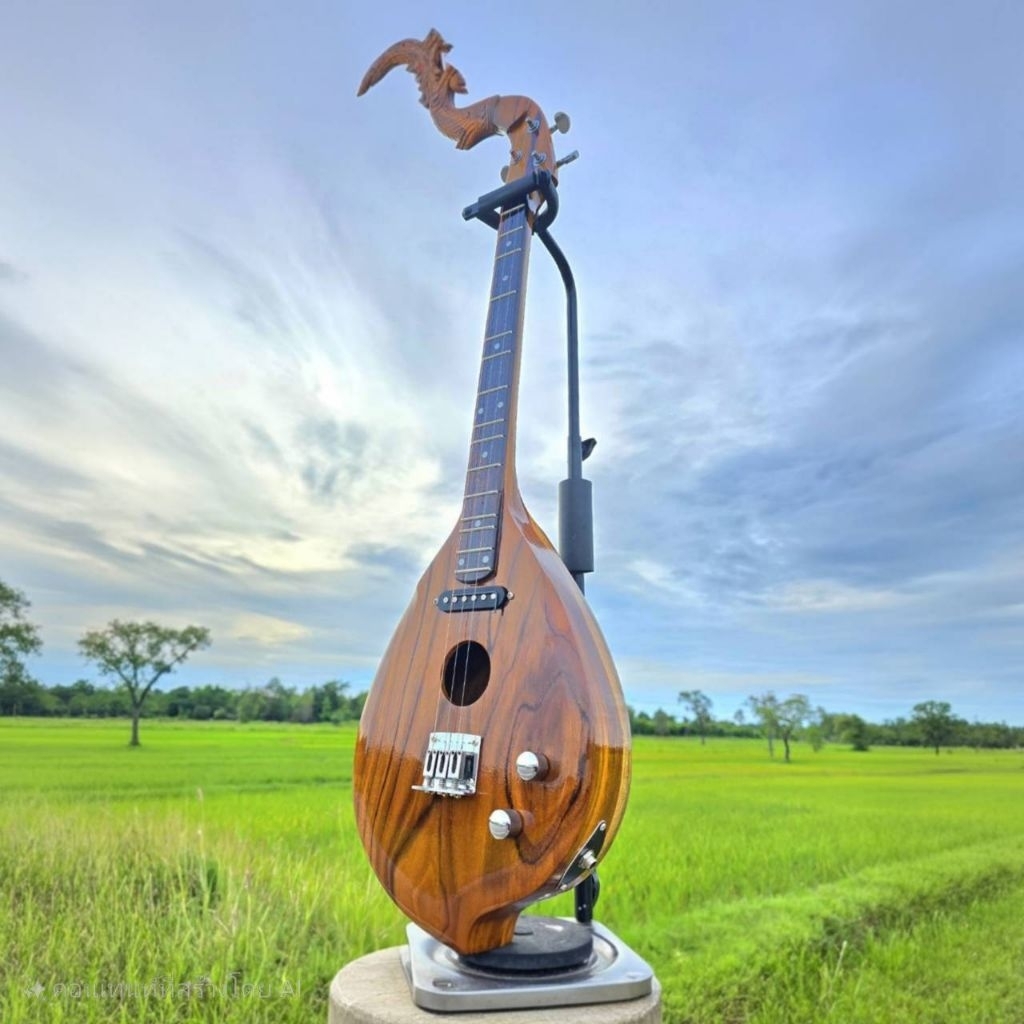 พิณโปร่งไฟฟ้า " เต้าใหญ่อ้วน ไม้สักทอง * วงกลมโบราณ พร้อมคู่มือและของแถม