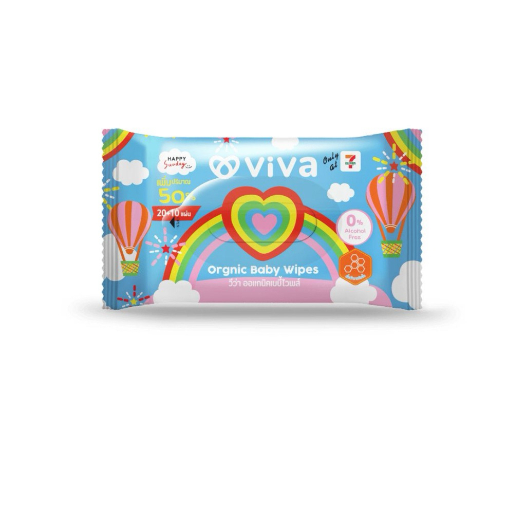 ผ้าเปียกวีว่าออร์แกนิคเบบี้ 20+10 แผ่น และขนาด 90 แผ่น Viva organic baby wet wipe