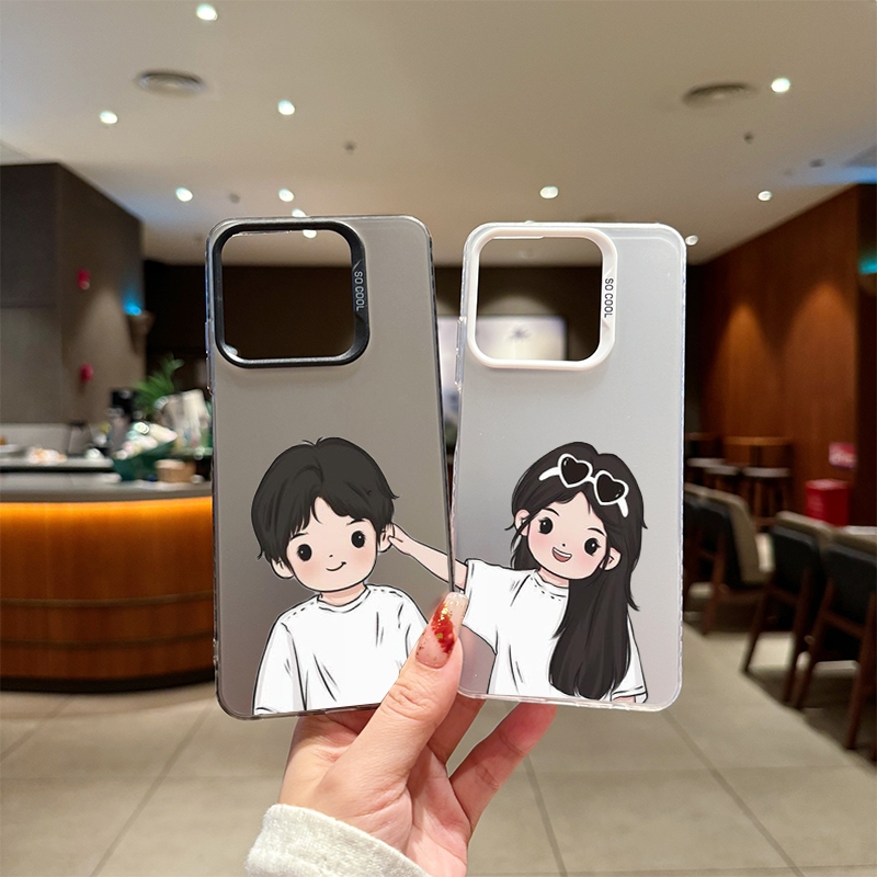 For iPhone 16 Pro Max, 15, 14, 13, 12, 11 Pro Max การออกแบบ IMD, ปกแข็งกันกระแทก แฟชั่น สร้างสรรค์ รูปแบบคู่รัก