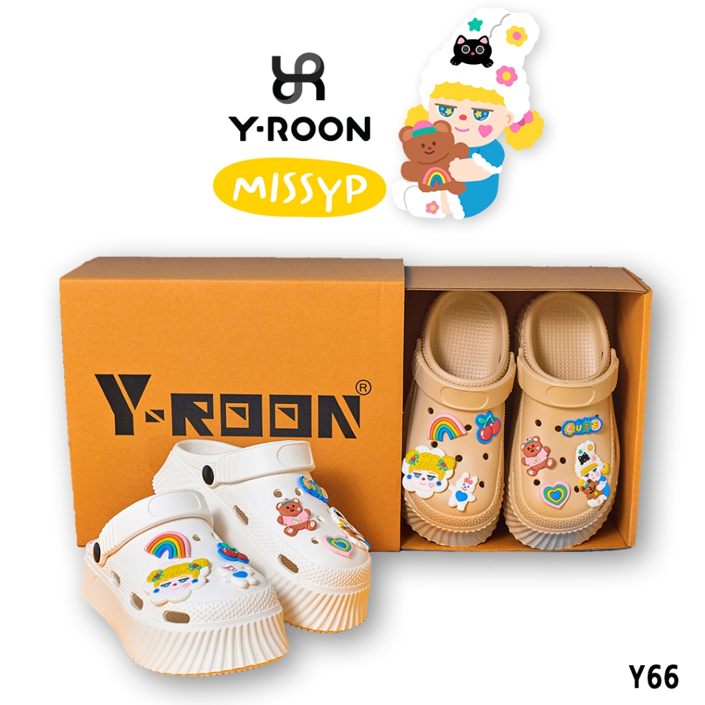 รองเท้าหัวโต  Y-Roon(วัยรุ่น) Missyp สีขาว/ครีม/ พื้นหนา 4 Cm รุ่น Y66
