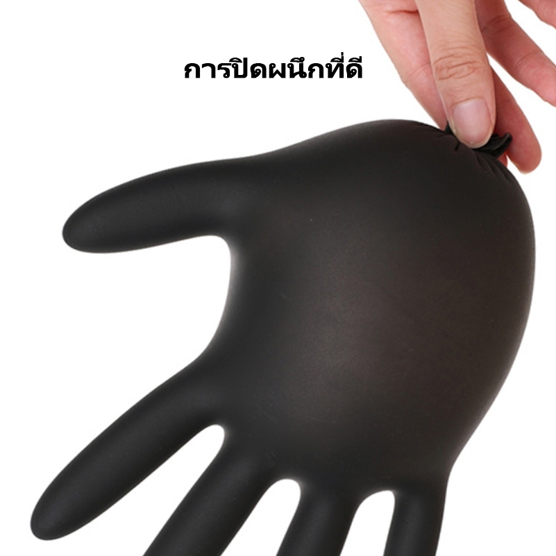 ถุงมือยางไนไตรสีดำ หนาพิเศษ ไม่มีแป้ง Food Grade สำหรับร้านอาหาร 100 ชิ้น/กล่อง Size S Size M Size L - รูปที่ 4