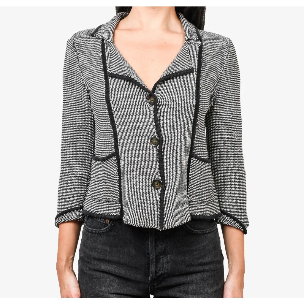 MaxMara WEEKEND Stretch Knit Blazer Jacket Navy Blue and White Striped Size L