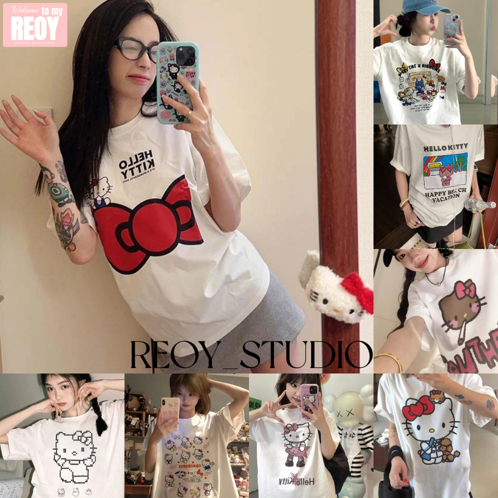 (จัดส่งตลอด 24 ชั่วโมง）Hellokitty เฮโลคิตตี้ cotton100% เสื้อยืดแขนสั้น promthongเสื้อ 2025 เสื้อคู่ เสื้อ Shirt Tee